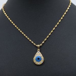 Evil Blue Eye Pendant with Wave Chain 18K Yellow Gold Filled Teardrop Pendant Necklace Gift