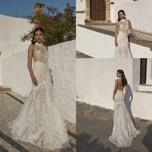 MermaidLian Rokman Wedding Dressphiped Lace Lace Halter Neck Bridal Gowns Speak Train Backless Robe de Marie