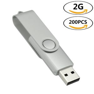 J_boxing Silver 200pcs 2GB USB 2.0 플래시 드라이브 회전 썸 펜 드라이브 컴퓨터 노트북 태블릿 MacBook 용 플래시 메모리 펜 스토리지