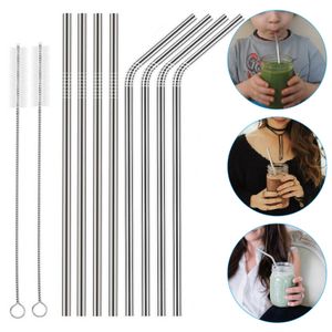 Stainless Steel Straw Metal Bent Straight Cup Reusable 10.5inch 8.5 inch Drinking Straws Brushes 100pcs OOA6440