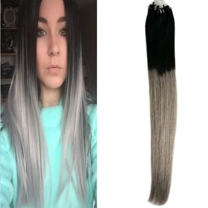Silver Ombre Micro Hair Extensions 100g Micro Loop Ring Hair Highlight Färg Remy Ombre Pre Bonded Hair Extension