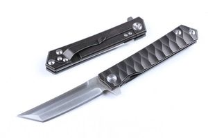 TS401 High End Flipper Folding knife D2 60HRC Satin Blade Black TC4 Titanium handle EDC Pocket Tanto Point Knives