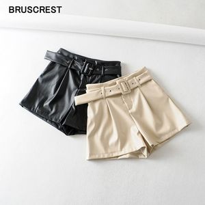 2020 Nya lädershorts koreanska damer med hög midja shorts läder casual bälte punk pu faux kvinnor svart trädkläder
