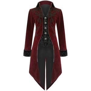 2019 män vintage gotisk lång jacka höst retro cool enhetlig kostym trench coat steampunk tailcoat knapp kappa man