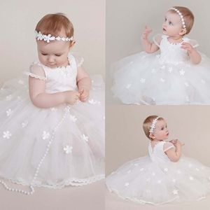 White Lace Christening Dress For Baby Girl First Birthday Outfit Girl Kids Wedding Party Dress Baptism Baby Girl Applique Dress306i
