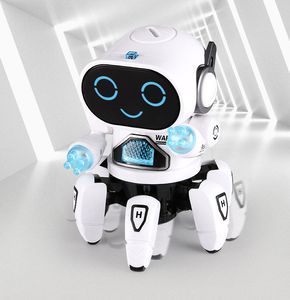 Elektrikli Dans Altı Pençe Ahtopus Robot Çocuk Oyuncakları Elektronik Evcil Hayvanlar Renkli Led Lights Çeşitli Müzik Yürüyüşü Esnek Bir Evrensel Tekerlek Noel Kid Hediyeler 2-1