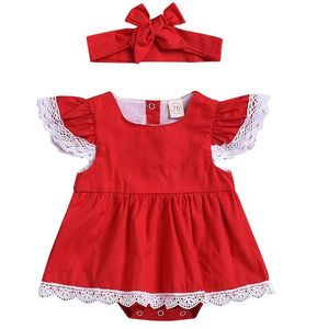 DHL Neugeborene Baby Girls Spitze Strampler Kurzarm Herbst Herbst Spring Strampler für Babys Säugling Baby ROMPERS Stirnband 0-24m DHL kostenloses Schiff BY0826