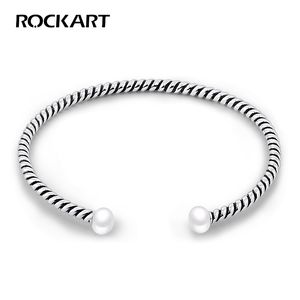 REAL 925 Sterling Silver Natural Fresh Water Pearl Twisted Rope Armband för kvinnor Fina smycken S925 Partihandel