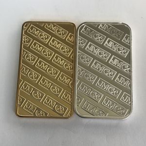 10 barre non magnetiche Johnson Matthey sivler placcate oro 50 mm x 28 mm 1 OZ JM moneta decorazione con diverso numero di serie laser