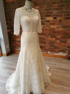 Fit ve Flare Gelinlik 2020 Robe De Mariage Tamamen Dantel Uzun Gelinlikler Yarım Kollu Backless Özel Tasarım Evi