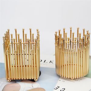 Metal Candle Holder Gold Candlestick Desktop Storage Pen Holder Wedding Centerpieces For Home Office Party Decoration