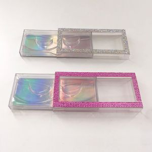 Mink cílios Esvaziar Rhinestone Lashes Caso Natural longa faixa completa Eye Lash Pink Diamond Lash Box