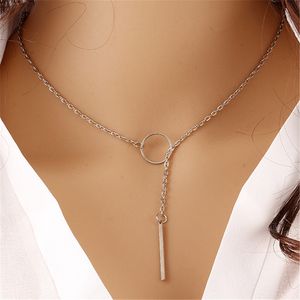 Circle Pendant Necklace Gold Silver Color Alloy Jewelry Fashion Elegant Punk Design Charm Link Chain Choker Necklaces for Girl Lady Women