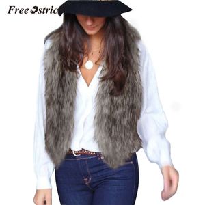 무료 타조 겨울 가짜 모피 조끼 여성 민소매 V 넥 캐주얼 짧은 카디건 자연 컬러 겉옷 따뜻한 코트 N30