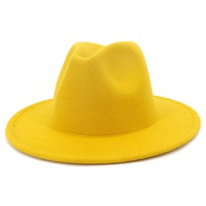 Outer Yellow Inner Purple Patchwork Artificial Wool Felt Jazz Fedora Hats Women Men Flat Brim Panama Jazz Cap Cowboy Hat L XL244W