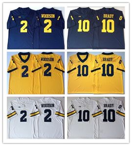 NCAA Michigan Wolverines 2019 # 10 Tom Brady Jersey Sıcak Satış 2 Charles Woodson Lacivert Beyaz Sarı Dikişli Kolej Futbol Forması S-3XL