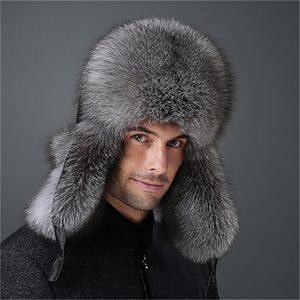 Gorro/bonés de crânio masculino real pele de raposa e chapéu de couro real russo ushanka inverno quente aviador trapper bombardeiro esqui earmuffs boné novo