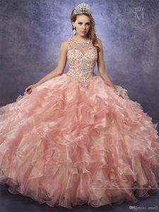 Платья Quinceanera Ball Prange Mary's Princess Sweet 15 16 Платье с иллюзией шеи и каскадные оборками Органза Юбка Vestido 15 Anos