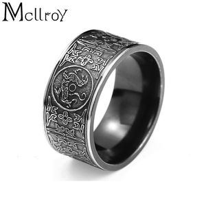 Mcllroy klassiska ringar män ring fyra hörna mytiska drake grekiska symboler retro titan stål manlig gåva punk aneis viking 2019