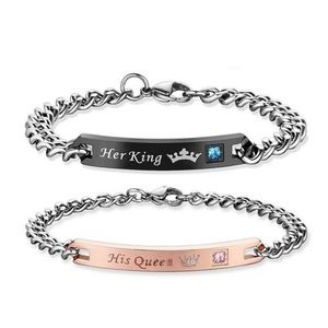 His Queen Her King His Beauty Her Beast Couple charm bracelet For women Men Love Heart Letter Crown Fashion Jewelry Gift