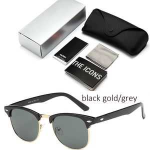 Design-Sonnenbrille für Damen und Herren, Outdoor-Mode, Retro-Fahrer, Metall-Halbrahmen, flache Linse, Sonnenbrille mit Etui und Box