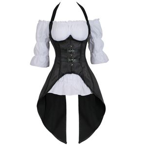 bustiers corset long straps top vest corsets pirate lingerie irregular burlesque plus size black burlesque two pieces korsett