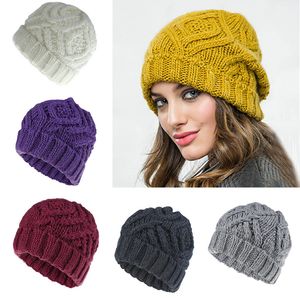 Women Knitted Hats Fashion Diamond Square Soft Coarse Knit Cap Outdoor Winter Warm Skull Crochet Hats Woman Maternity Caps Supplies M230