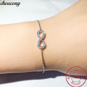 choucong Elegantes Across-Armband aus echtem 925er-Sterlingsilber, Pavé-5A-CZ-Party-Hochzeitsarmbänder für Frauen, Brautschmuck, feiner Schmuck