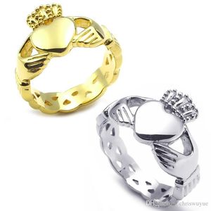 Fashion Stainless Steel Band Claddagh Heart Crown Love Mens Womens Ring Gold Size 6 7 8 9 10 11 12 13240p