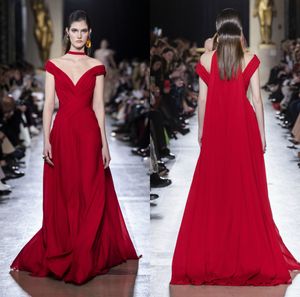 2020 Abiti da sera Elie Saab con spalle scoperte Una linea pieghe Elegante abito da ballo Designer Custom Made Robes De Soir￩e