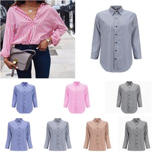 Bluzki Europejska wiosenna i letnia moda na lapie Lapel z długim rękawem Button Striped Casual Shirt Support Mieszana partia