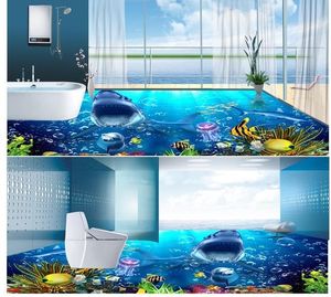 Ocean World Shark 3D Floor Painting waterproof wallpaper for bathroom wall