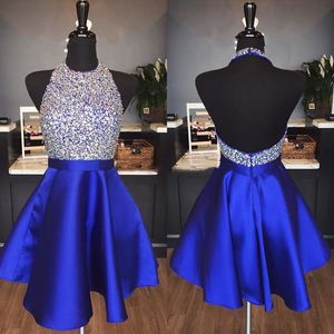 Short Homecoming Dress 2019 New Sparkly Rhinestone Sexy Backless Cocktail Dresses Crystal Beaded Mini Prom Party Gowns Cheap Custom Made