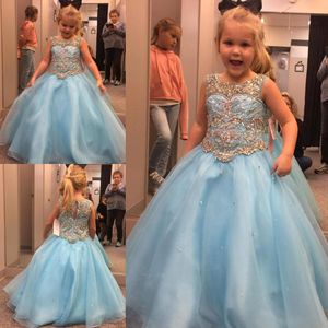 Adorable Beaded Rhinestones Flower Girl Dresses For A Line Sequined Wedding Pageant Gowns Organza Floor Length First Communion Dress