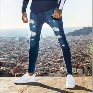 EBAIHUI Stretch Calças Rasgadas Masculinas Jeans de Cor Sólida Nova Moda Magra Calça Lápis Sexy Casual Buraco Rasgado Design Streetwear Jeans 1022