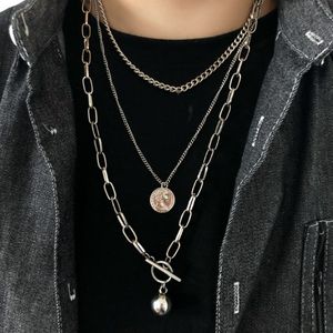 Ny Trendy Metal Ball Coin Cross Pendant Multi-Layer Punk Design Långkedjan Halsband för kvinnor Män Smycken Gåvor