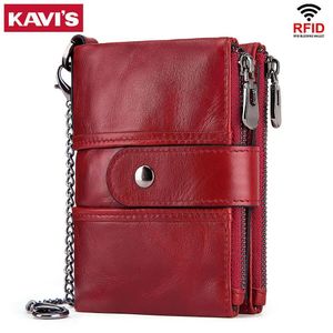 KAVIS RFID 100％純正レザー女性財布女性ポルトモニーコイン財布ショートオスマネーバッグ品質デザイナー男性カードスモールJ190719