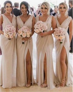 2020 V-Neck Bride Maid of Honor Gowns Real Picture Vestido Madrinha Slit Mermaid Bridesmaid Dresses Long Sexig Backless Wedding Party Dress