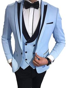 Fashion One Button Blue White Purple Green Wedding Men Suits Peak Lapel Three Pieces Business Groom Tuxedos Jacket Pants Vest Tie W1014