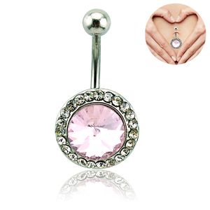 ingrosso pancia rotonda-Brand New Belly Button Ring acciaio chirurgico rosa strass rotonda anelli ombelico per le donne Body Piercing gioielli
