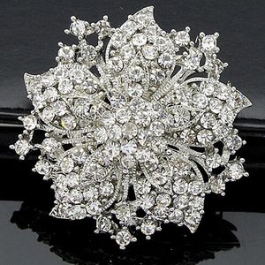 Vintage Flower Clear Rhinestone Crystals Women Hot Selling Brooch Elegant New Fashion Party Costume Pins Broaches