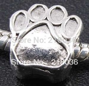 100pcs Tibetan Silver Alloy Dog Paw Prints big hole Spacer Bead Charms For European Bracelet Woman DIY Metal Jewelry Findings Accessories