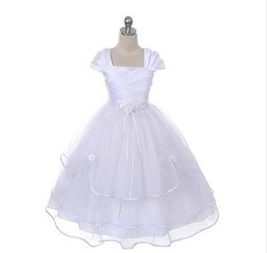Wholesale communion dress with sleeves for sale - Group buy New Ball Gown White Flower Girl Dress Cap Sleeve Kids Wedding Dress Little Girl First Communion Dress With Bow