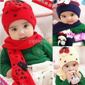 Wholesale baby beetles resale online - Baby Knitted Hat Scarf Set Boy Beetle Animal Crochet Knit Earflap Kids Beanie Hats for Boy Girls Children Hat and Scarf Set M42