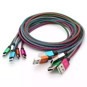 metallische geflochtene kabel großhandel-Typ C USB Kabel ungebrochen Metallverbinder Stoff Nylon Zopf Micro Android Kabel Ladegerät m ft m6ft m ft