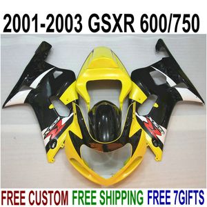 ABS Full Fairing Kit voor Suzuki GSX R600 GSX R750 K1 GSXR Zwart Geel Plastic Backings Set RA26