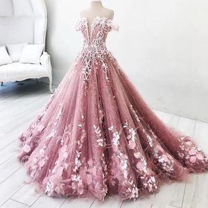 Charming Off The Shoulder Prom Dresses Flora Appliques A Line Evening Gowns Sweep Train Saudi Arabic Formal Party Vestidos