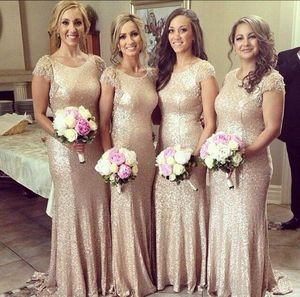 Wholesale white dress poet long sleeves resale online - Champagne Bridesmaid Dresses Mermaid Gold Sequins Bling Cap Sleeve Scoop Neckline Fit and Flare Evening Dress Party Formal Gowns