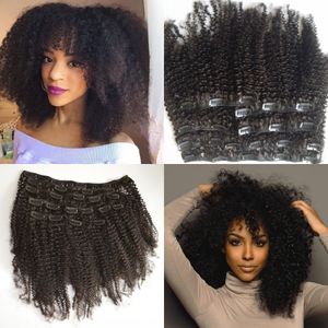 grampo extensão do cabelo encaracolado venda por atacado-Mongólio Virgem Cabelo Afro Afro Kinky Curly Cabelo Clipe em Extensões de Cabelo Humano Natural Clips Preto Ins G Fácil