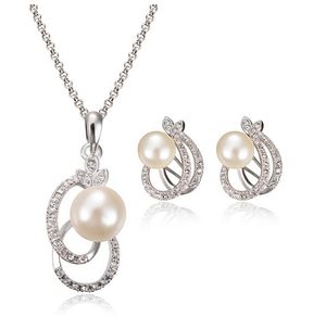 Moda Pearl Naszyjnik Kolczyek Biżuteria Zestaw Posrebrzana Stopowa Kryształowa Perła Biżuteria Dla Kobiet Najlepsza Biżuteria CAL11043I